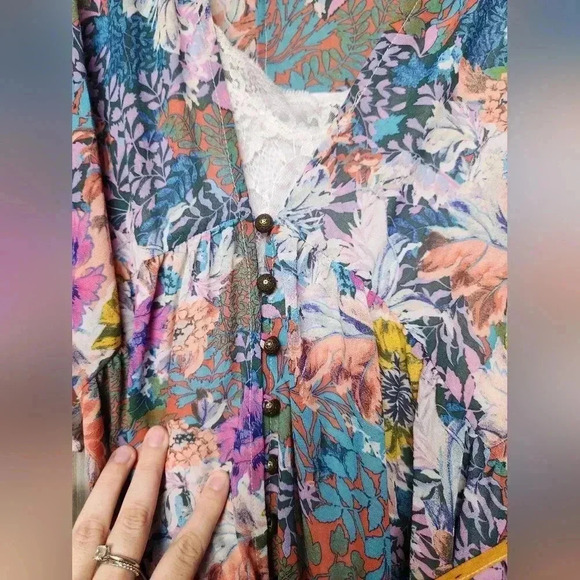 Anthropologie Akemi+Kin Valencia Sheer Multicolor Floral Boho Ruched Sleeves XS - Picture 10 of 16